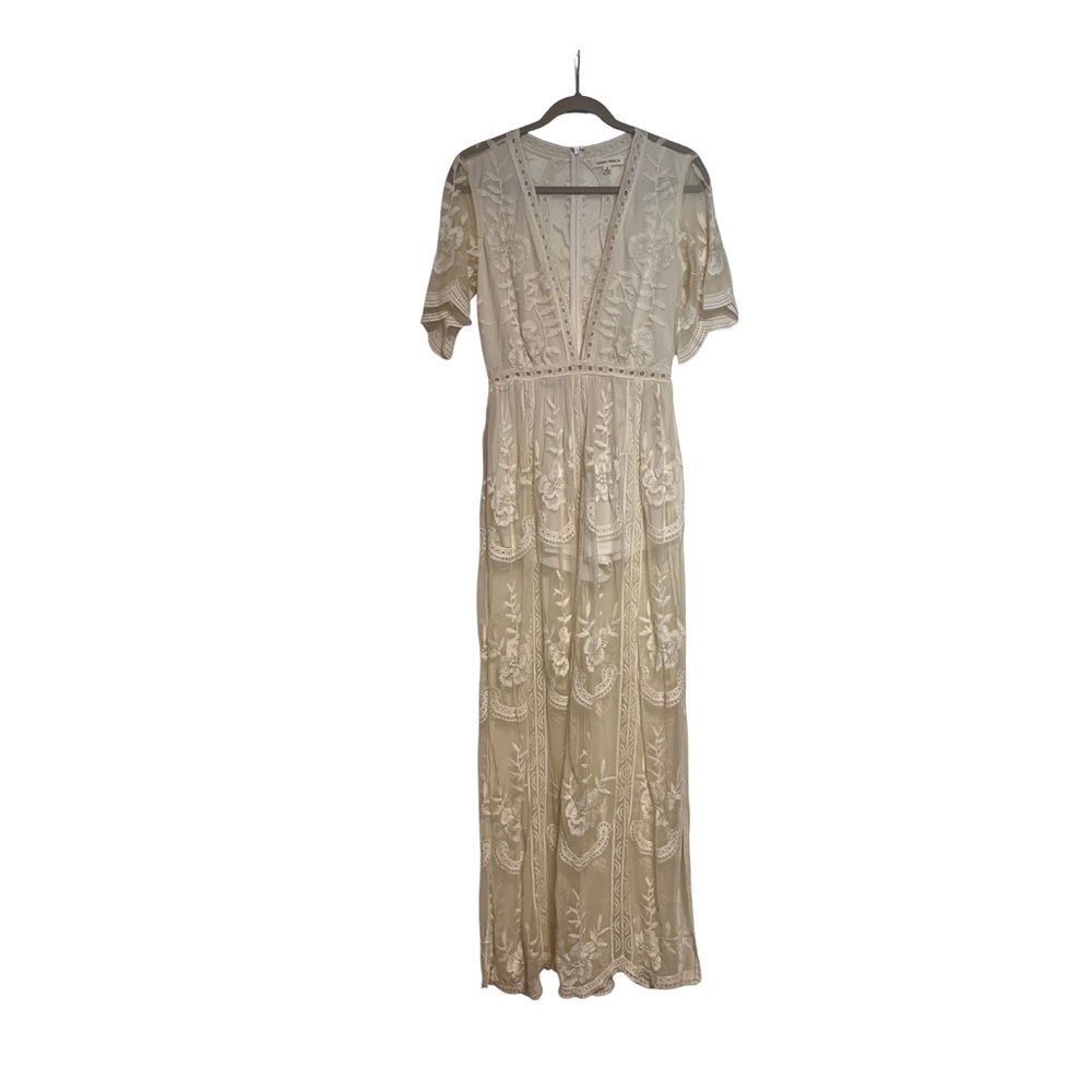 Honey Punch Cream Embroidered Maxi Dress